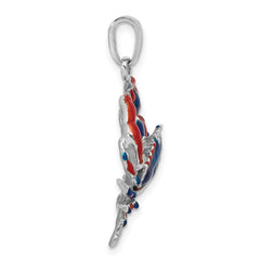 De-Ani Sterling Silver Rhodium-Plated Polished Enameled Blue Stone Crab Pendant - 2