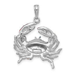 De-Ani Sterling Silver Rhodium-Plated Polished Enameled Blue Stone Crab Pendant - 2