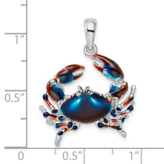 De-Ani Sterling Silver Rhodium-Plated Polished Enameled Blue Stone Crab Pendant - 2
