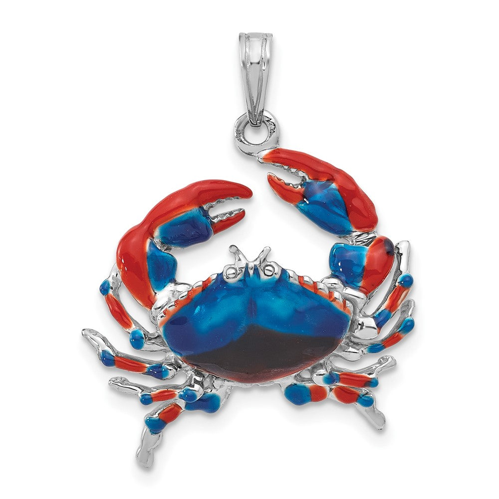 De-Ani Sterling Silver Rhodium-Plated Polished Enameled Blue Stone Crab Pendant - 2