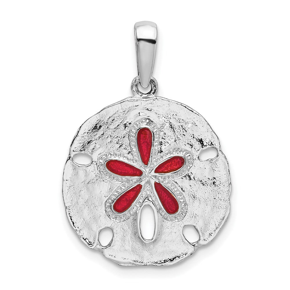 De-Ani Sterling Silver Rhodium-Plated Polished Enameled Sand Dollar Pendant - 2