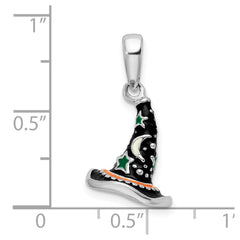 De-Ani Sterling Silver Rhodium-Plated Polished 3D Enameled Witch Hat Pendant