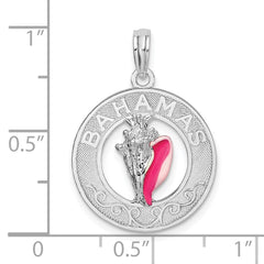 De-Ani Sterling Silver Rhodium-Plated Enameled Bahamas Circle with Shell Pendant
