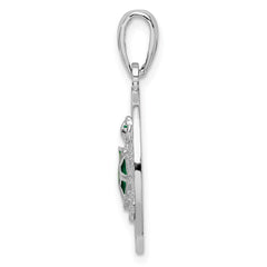 De-Ani Sterling Silver Rhodium-Plated Enameled Bahamas Circle with Turtle Pendant