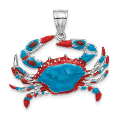De-Ani Sterling Silver Rhodium-Plated Polished Enameled Blue Crab Pendant - 2