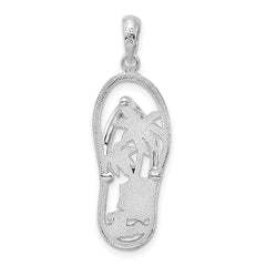 De-Ani Sterling Silver Rhodium-Plated Enameled Beach Scene Flip-flop Pendant