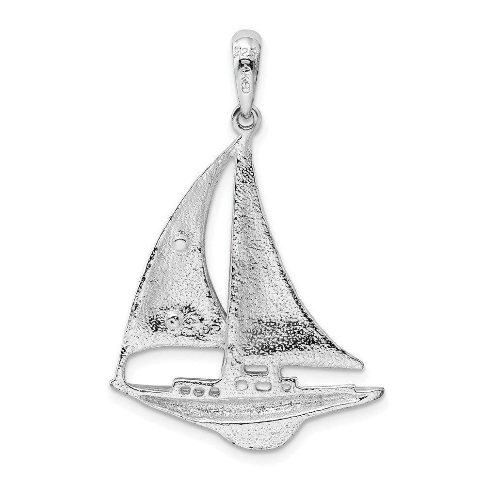 De-Ani Sterling Silver Rhodium-Plated Polished Sailboat with 14k Accent Pendant