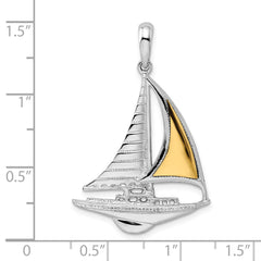 De-Ani Sterling Silver Rhodium-Plated Polished Sailboat with 14k Accent Pendant