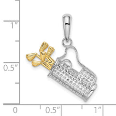 De-Ani Sterling Silver Rhodium-Plated Polished Golf Bag with 14k Clubs Pendant