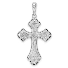 De-Ani Sterling Silver Rhodium-Plated Filigree Budded Cross with 14k Accent Pendant