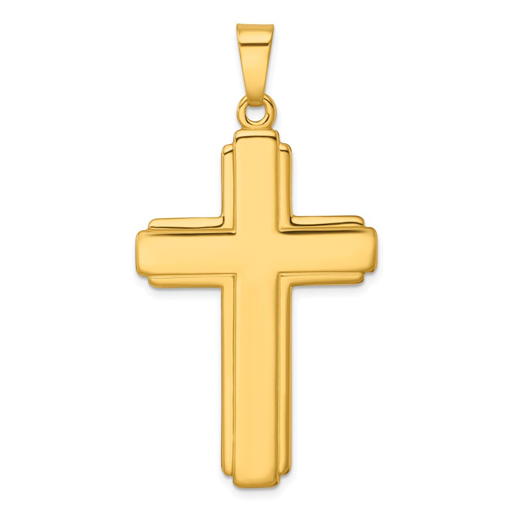 Sterling Silver Gold-tone Polished and Grooved Cross Pendant - 2