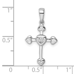 Sterling Silver Rhodium-plated CZ Heart Cross Pendant - 2
