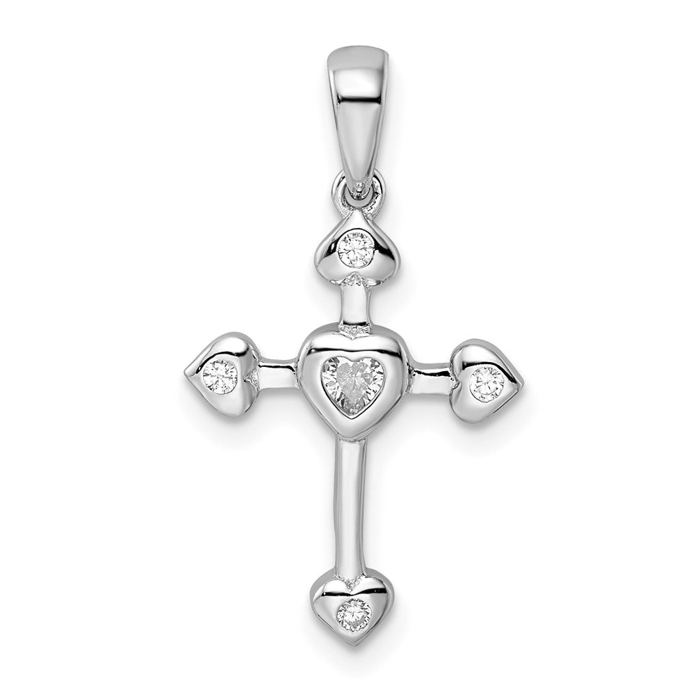 Sterling Silver Rhodium-plated CZ Heart Cross Pendant - 2