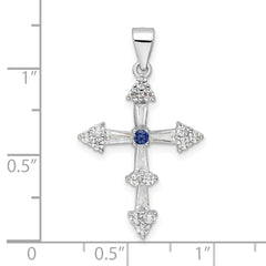 Sterling Silver Rhodium-plated CZ Cross Pendant - 22