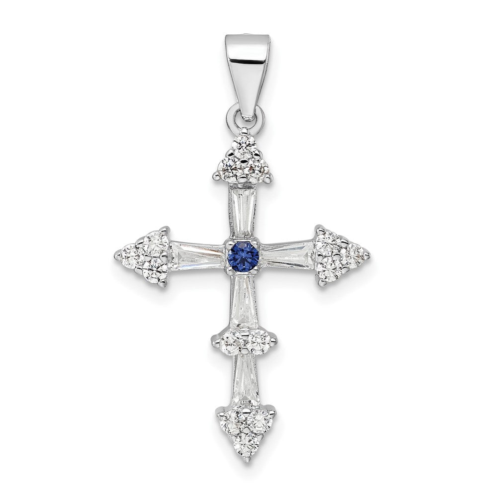 Sterling Silver Rhodium-plated CZ Cross Pendant - 22