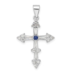 Sterling Silver Rhodium-plated CZ Cross Pendant - 22