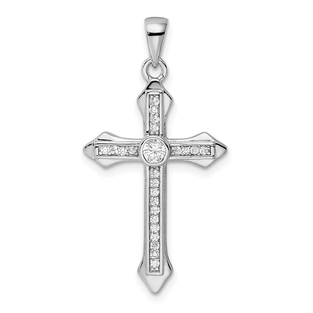 Sterling Silver Rhodium-plated CZ Cross Pendant - 23