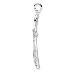 Sterling Silver Rhodium-plated CZ Wavy Cross Pendant