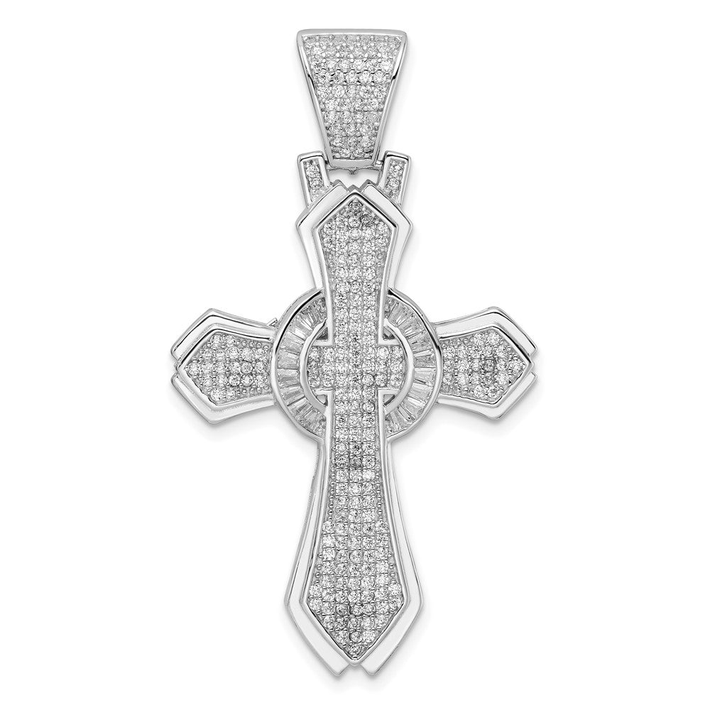 Sterling Silver Rhodium-plated Polished CZ Cross Pendant - 4