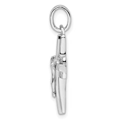 Sterling Silver Rhodium-plated Polished and Laser Crucifix Pendant - 2