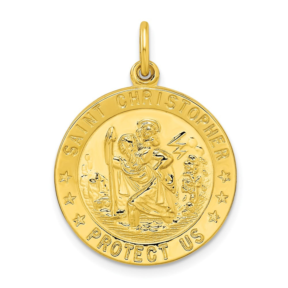 Sterling Silver Gold-tone Polished Solid Saint Christopher Medal Pendant - 2