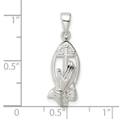 Sterling Silver Polished Cross w/Praying Hands Pendant