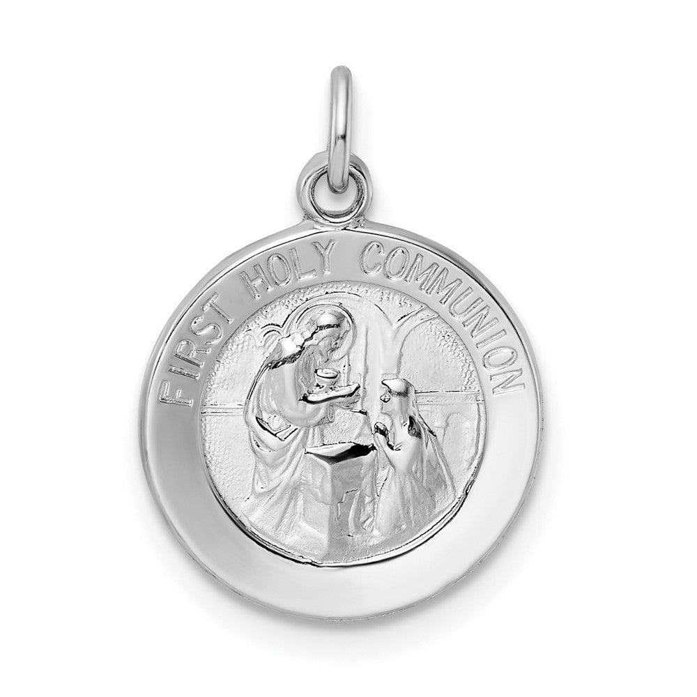 Sterling Silver Rhodium-plated Polished Solid 1st Holy Communion Pendant - 2