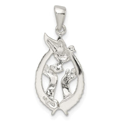 Sterling Silver Polished Dove with Hands Pendant