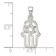 Sterling Silver Polished Chamseh w/Star of David Pendant