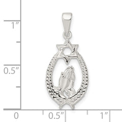 Sterling Silver Polished Star of David w/Praying Hands Pendant