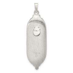 Sterling Silver Polished Solid Mezuzah w/Enameled Star of David Pendant