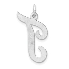 Large Sterling Silver Rhodium-plated Script Letter T Initial Charm
