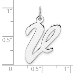 Large Sterling Silver Rhodium-plated Script Letter V Initial Charm