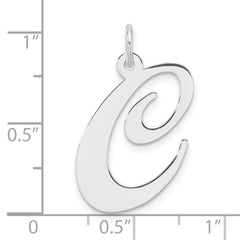Large Sterling Silver Rhodium-plated Fancy Script Letter C Initial Charm
