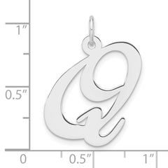 Large Sterling Silver Rhodium-plated Fancy Script Letter Q Initial Charm