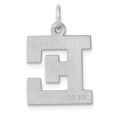 Large Sterling Silver Rhodium-plated Block Letter E Initial Charm