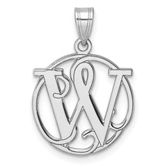 Small Sterling Silver Rhodium-plated Fancy Script Letter W Initial Pendant