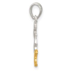 Sterling Silver E-Coat and Gold-tone Star and Moon Pendant