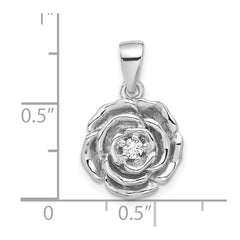 Sterling Silver Rhodium-plated CZ Flower Pendant