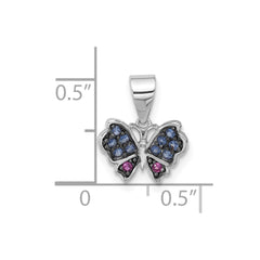 SS Rhodium and Blk Rh-plated Blue Nano Crystal /.02Lab Cr. Ruby Pendant