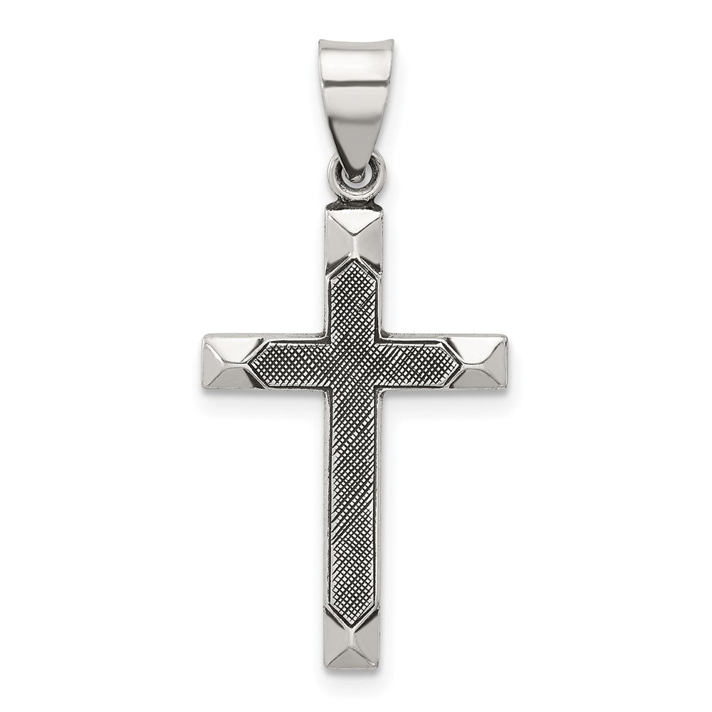 Sterling Silver Antiqued Solid Textured Cross Pendant - 2