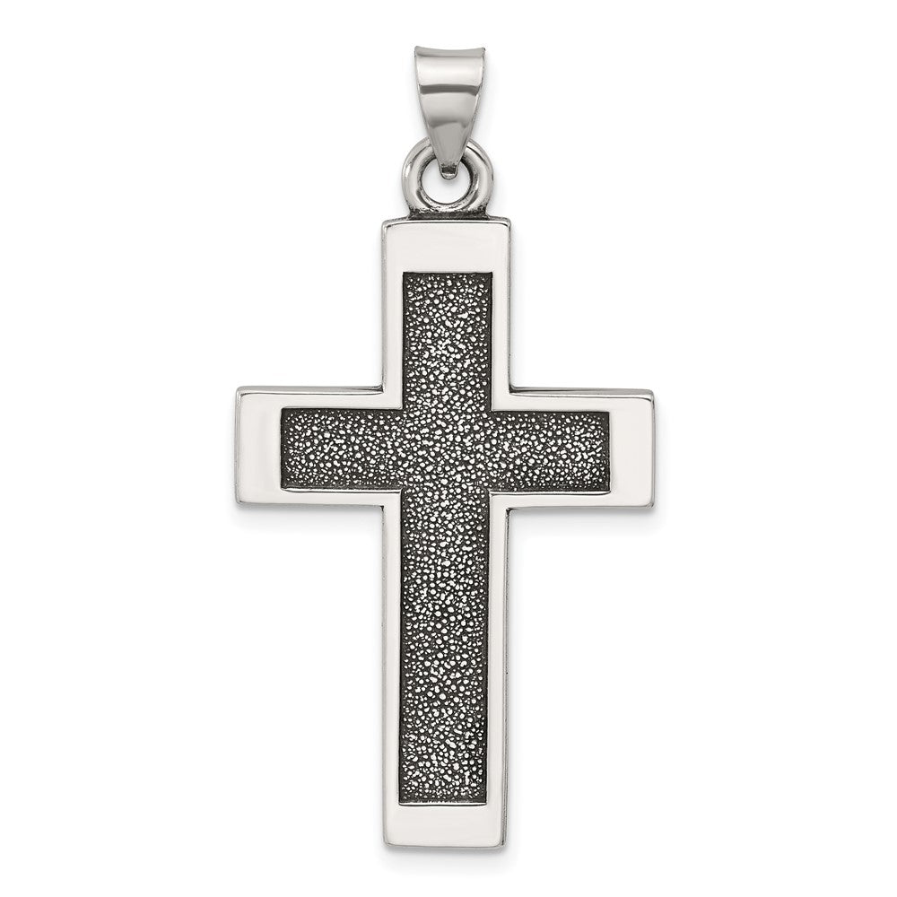 Sterling Silver Antiqued Solid Textured Cross Pendant - 7