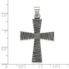 Sterling Silver Antiqued Solid Textured Cross Pendant - 5
