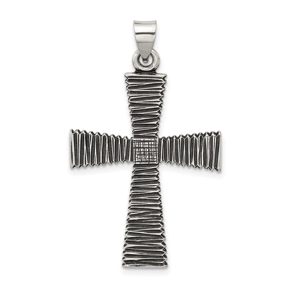 Sterling Silver Antiqued Solid Textured Cross Pendant - 5