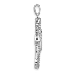 Sterling Silver Rhodium-plated CZ Cross Pendant - 8