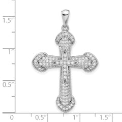 Sterling Silver Rhodium-plated CZ Cross Pendant - 8
