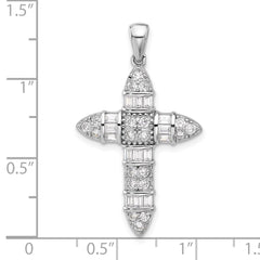 Sterling Silver Rhodium-plated CZ Cross Pendant - 6