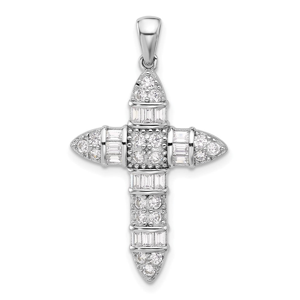 Sterling Silver Rhodium-plated CZ Cross Pendant - 6