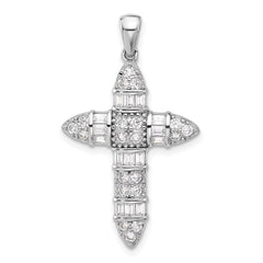 Sterling Silver Rhodium-plated CZ Cross Pendant - 6