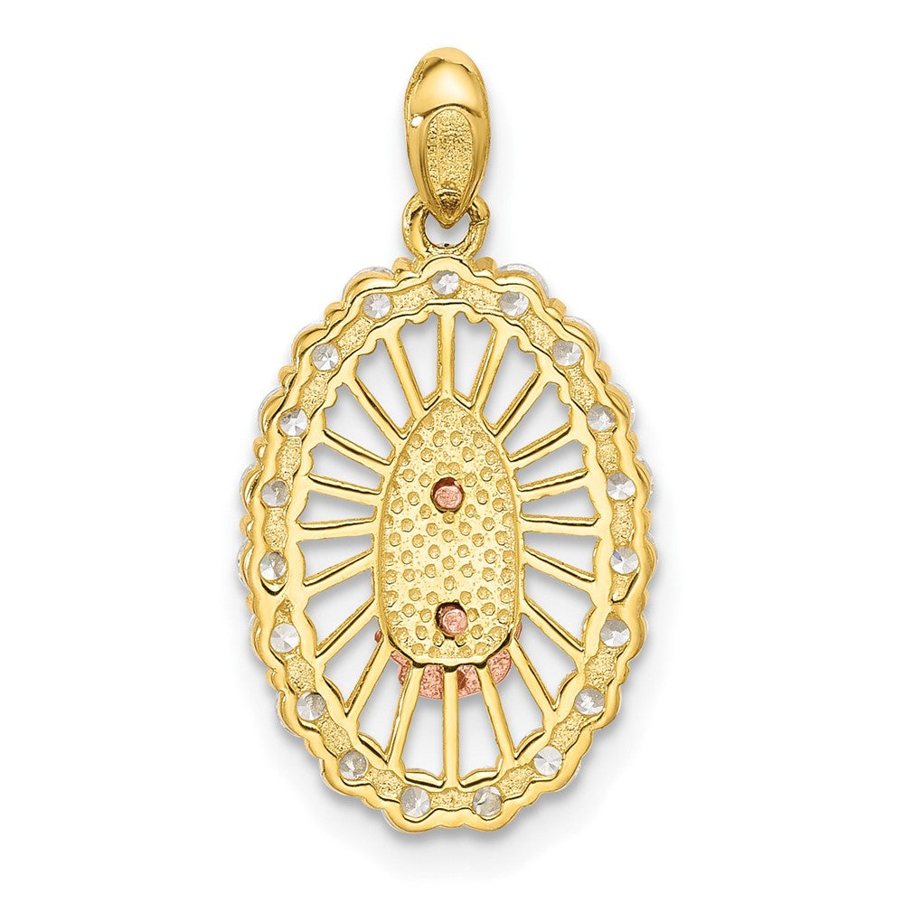 SS Gold and Rose-tone CZ Our Lady of Guadalupe Oval Pendant